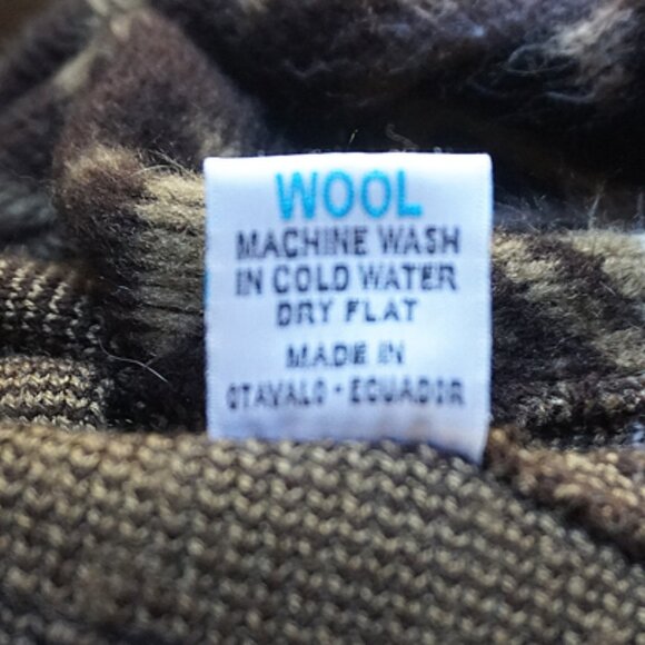 Wool Hoodie Made in Equador Aztec Pattern Earth Tones Full Zip VGUC Size L - Picture 6 of 6